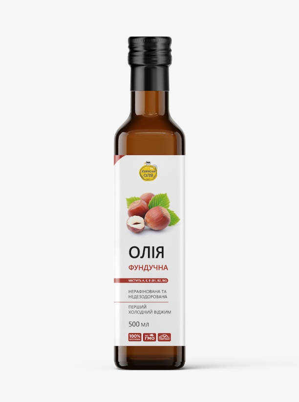 Олія Фундучна першого холодного віджиму, ТМ "Корисна олія" Олія Фундучна першого холодного віджиму, ТМ "Корисна олія"